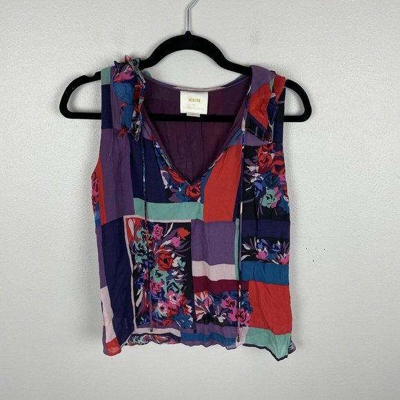 Anthropologie Maeve Womens Anderson Patchwork Flora lSleeveless Top S Petite - Picture 1 of 5
